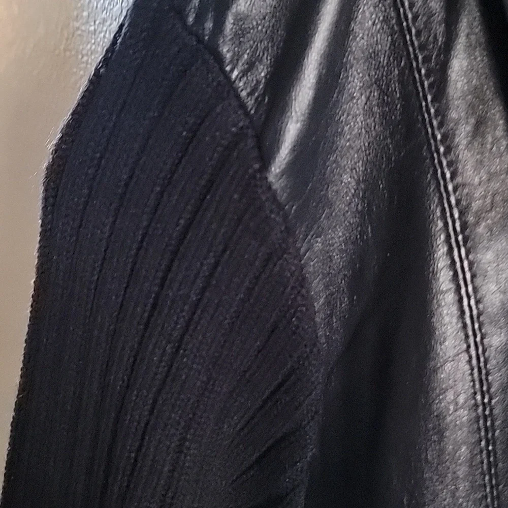 Leather & Wool Blend Knit Bikercore Moto Jacket Black size L - Picture 5 of 14